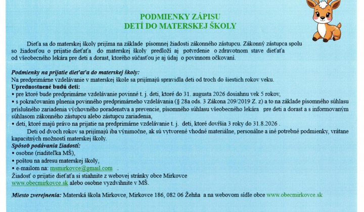 1. fotografia fotogalérie Aktuality / Zápis detí do MŠ Mirkovce - foto