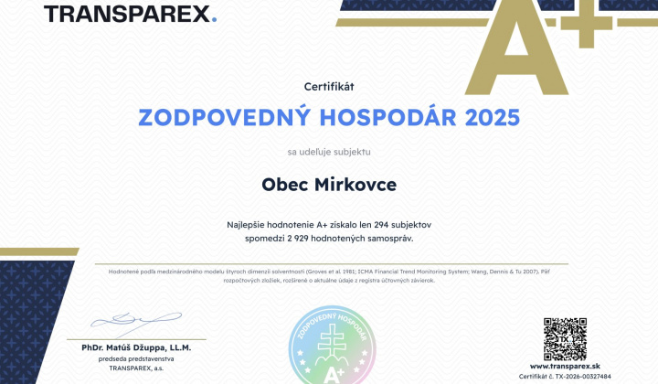 1. fotografia fotogalérie Aktuality / Certifikát  - Zodpovedný hospodár  - foto