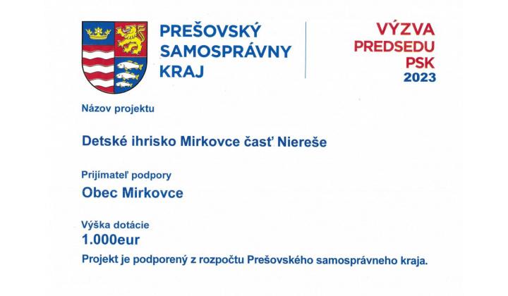Fotka - Informácia o projekte Detské ihrisko Mirkovce časť Niereše